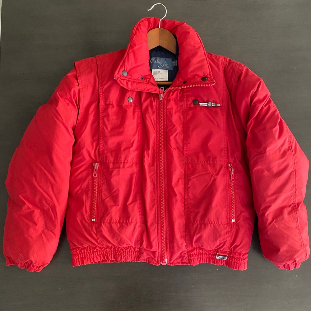 Vintage Red Down Puffer Jacket Convertible Vest Mammoth Mountain Ski Pin 12